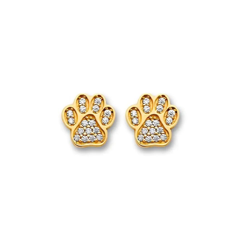 14K Solid Gold CZ Paw Earrings | Dainty Pet Lover Jewelry By Tehrani Jewelry